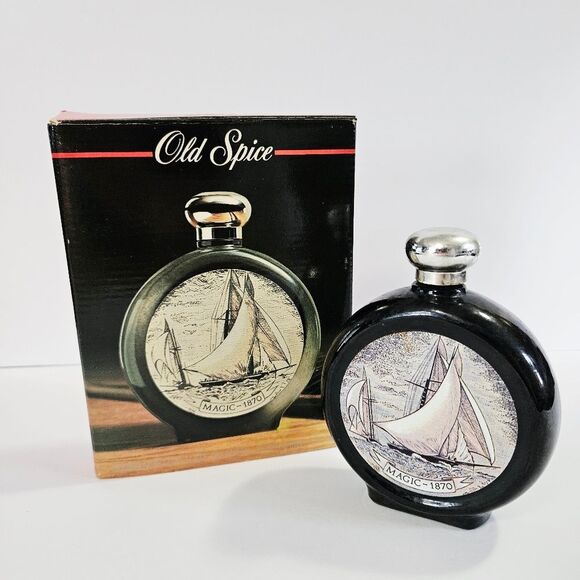 Vintage Old Spice Commemorative Flask Decanter "Magic 1870" After Shave With Box - Picture 6 of 12